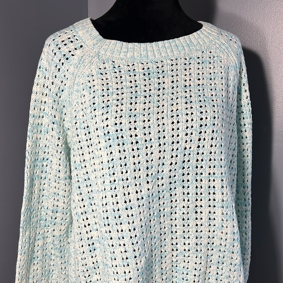 Talbots Women’s Open Knit Weave Chunky Sweater Mint Green White XL NWT Cotton - Picture 3 of 8